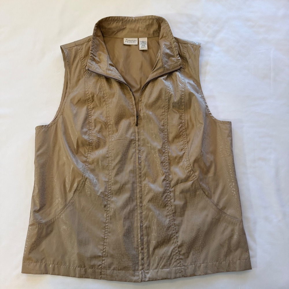 Tan Snakeskin Print Vest Full Zip Chico's Zenergy Athleisure Travel Size 2 L